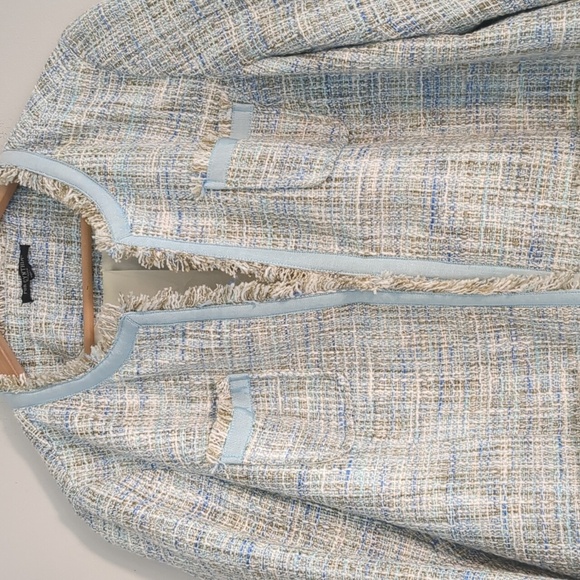 For Cynthia Tweed Blazer Women's SZ 2XL Jacket Blue Cream Corpcore Fringe Formal - Picture 2 of 11